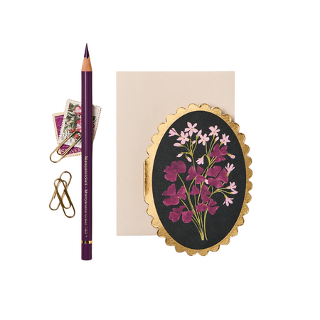 Purple floral die cut oval scalloped card