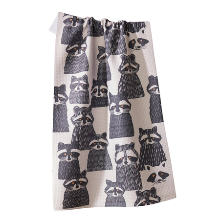 towel with raccoon pattern on a white background