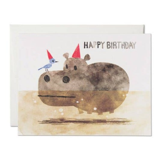 Bird and Hippo Birthday Greeting Card