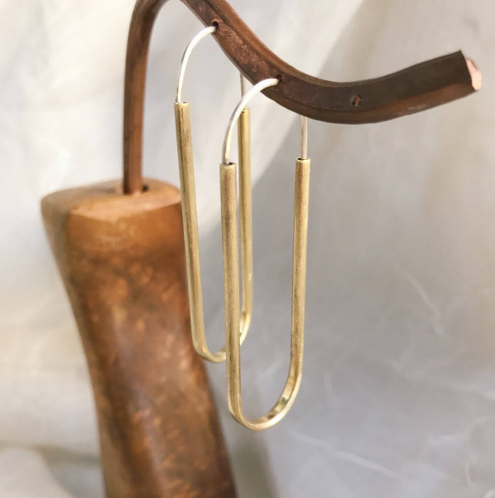 Hand-Formed Brass And Sterling Hoop Earrings