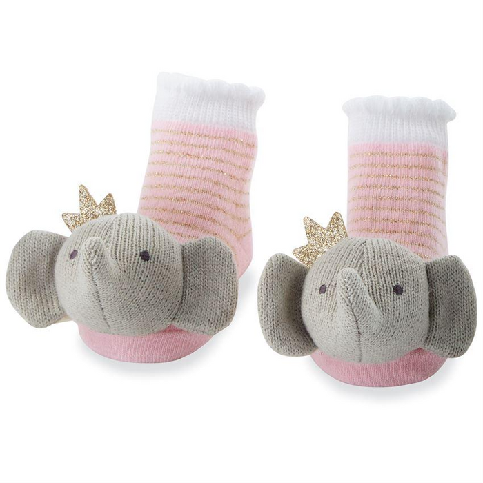 Crowned Elephant Rattle Toe Socks.