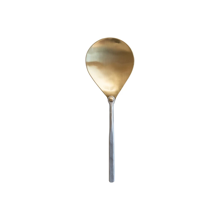 Large Brass Serving Spoon with Hammered Aluminum