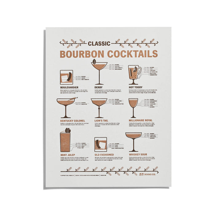 Bourbon Cocktails Letterpress Print