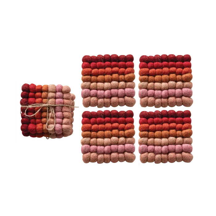 Handmade Wool Felt Ball Coasters, Set of 4