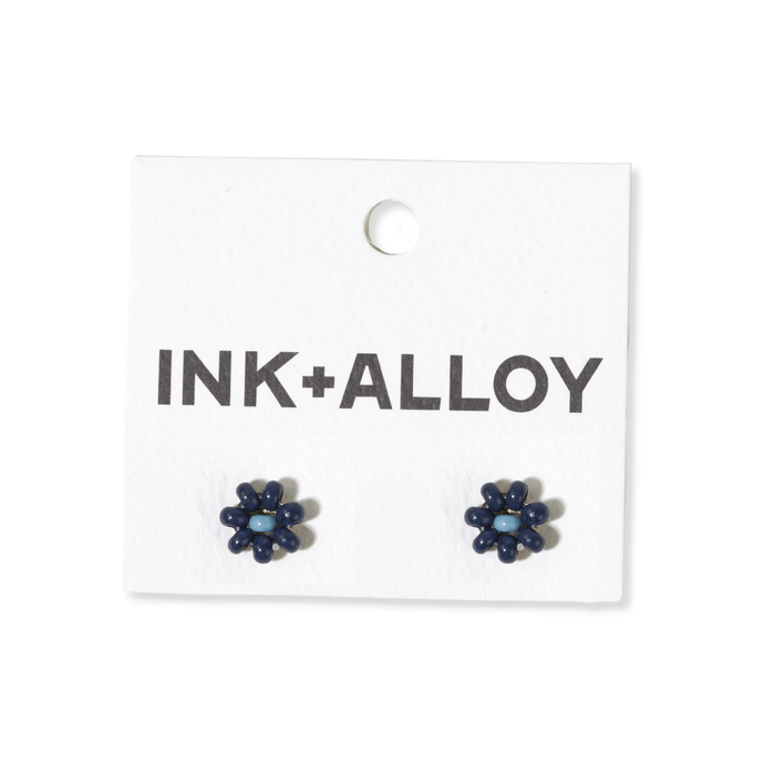 Tina Petite Navy and Light Blue Flower Earrings