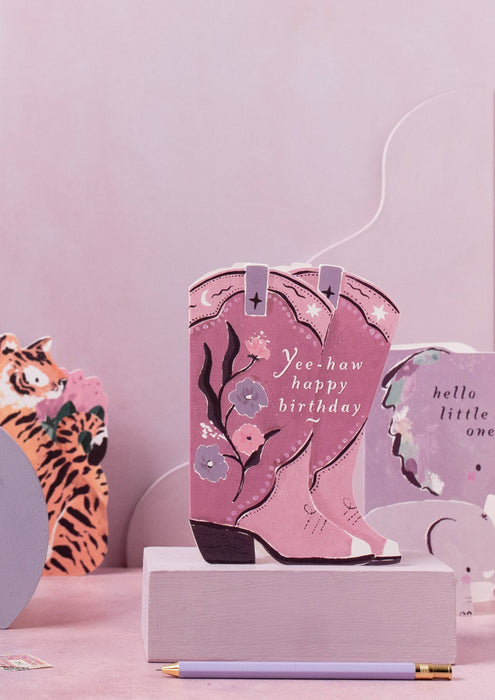 Cowboy Boots Flower Birthday Card