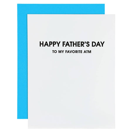 Father's Day card with blue border and text 'Happy Father's Day to my favorite ATM'.