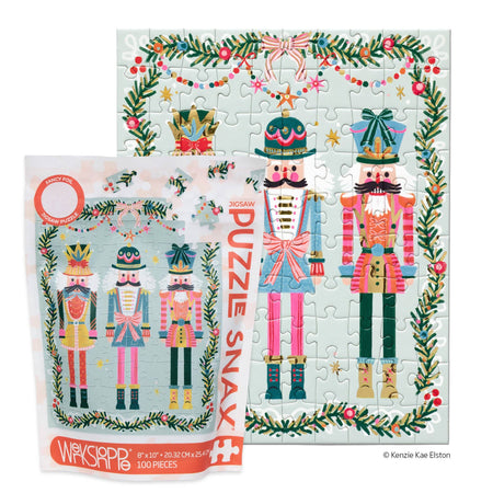 Jigsaw puzzle with nutcracker design and packaging on a white background