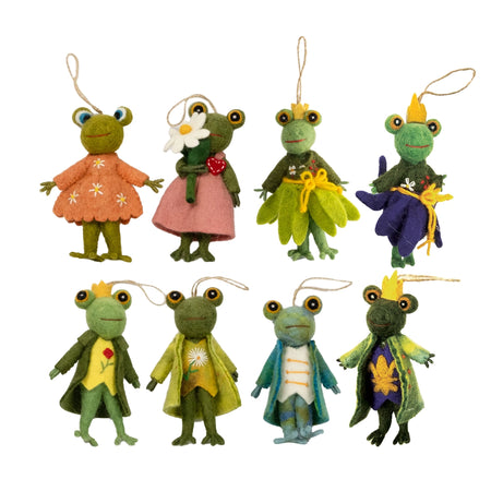 dapper frog felted ornaments