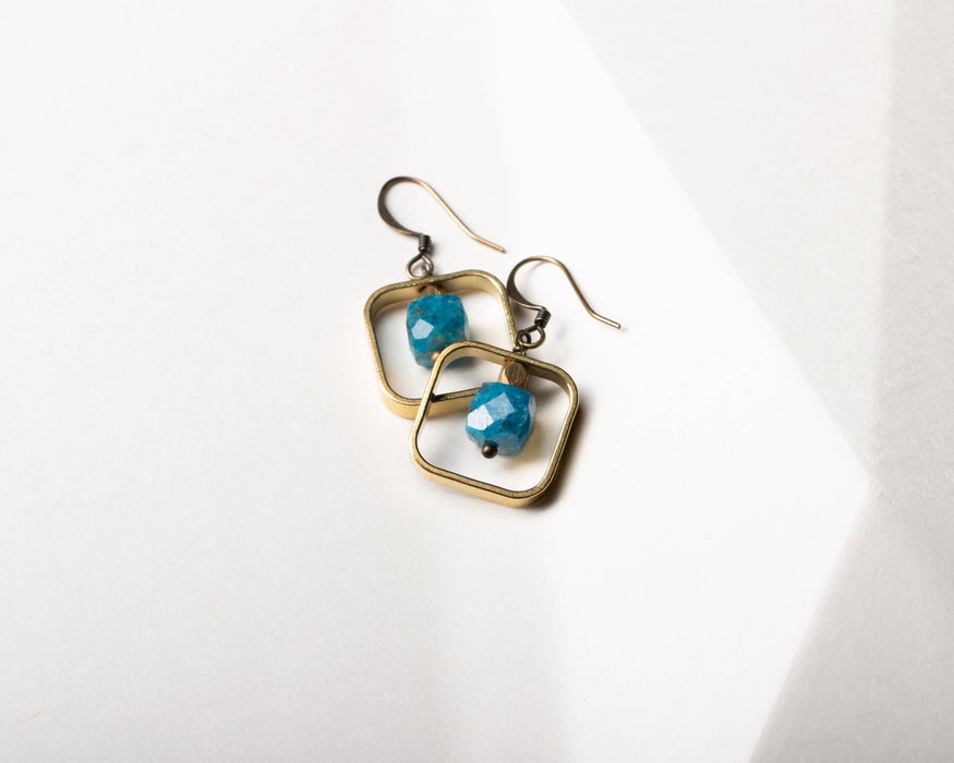 Apatite Cube Square Earrings
