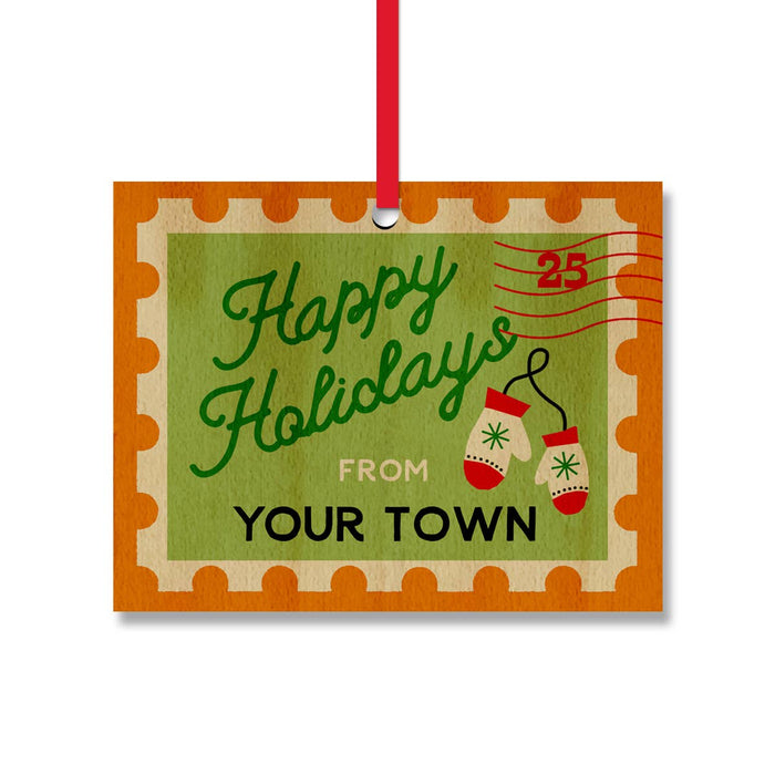 Postage Stamp Personalized Wood Ornament, name drop