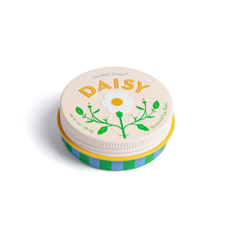 Cosmetic tin labeled 'Daisy' with a floral design on a white background