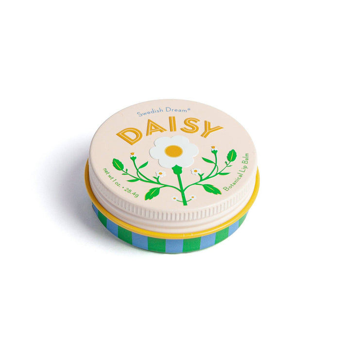 Cosmetic tin labeled 'Daisy' with a floral design on a white background