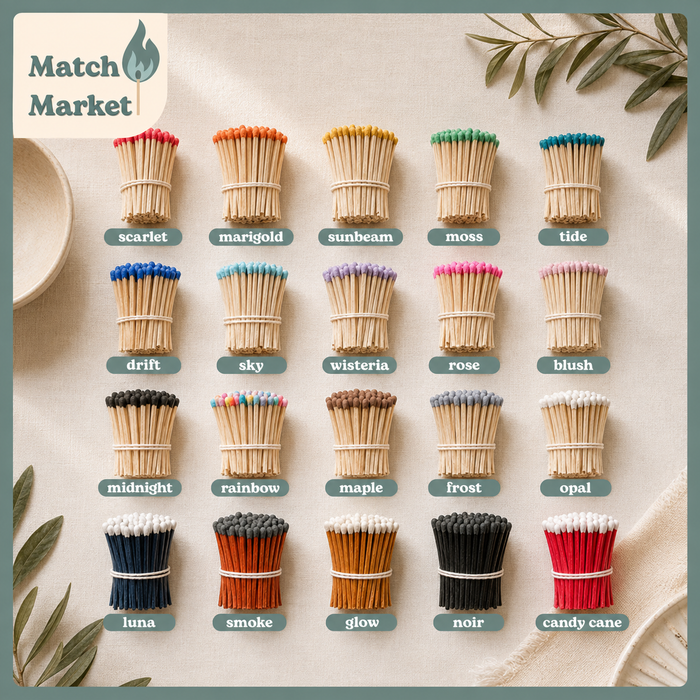 Color Tip Safety Matches in Glass Vial w Striker | 20 Colors