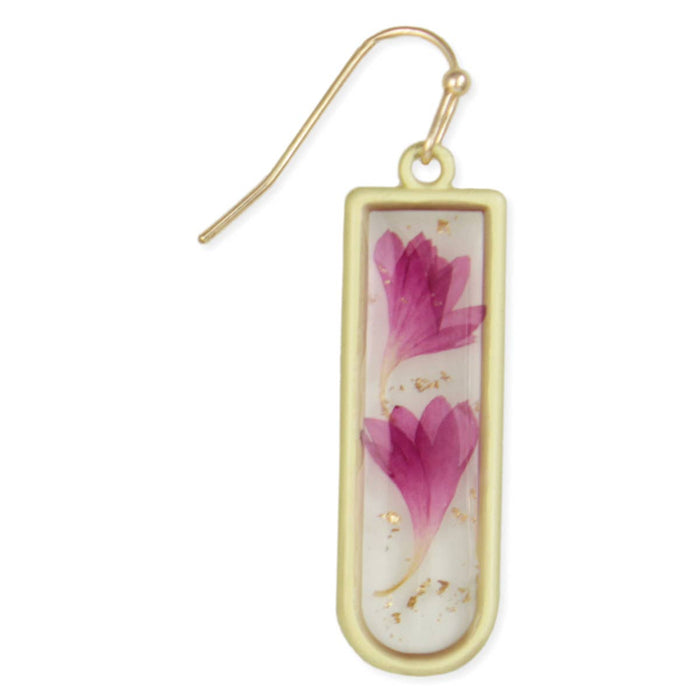 Gold Bar Pink Dried Flower Earrings