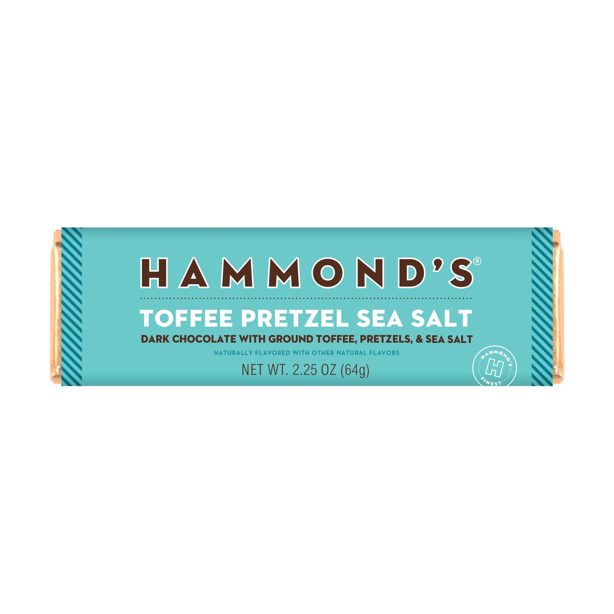 Hammond's Toffee Pretzel Sea Salt chocolate bar packaging on a white background