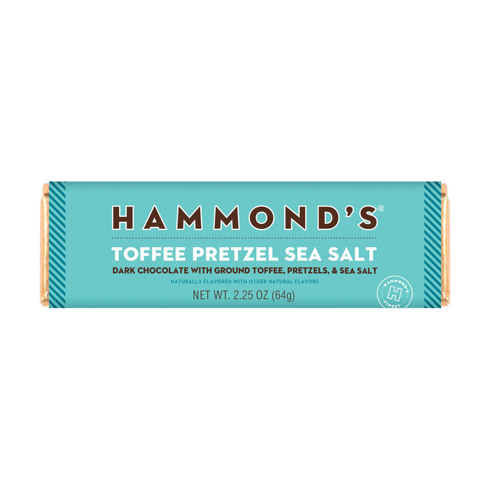 Hammond's Toffee Pretzel Sea Salt chocolate bar packaging on a white background