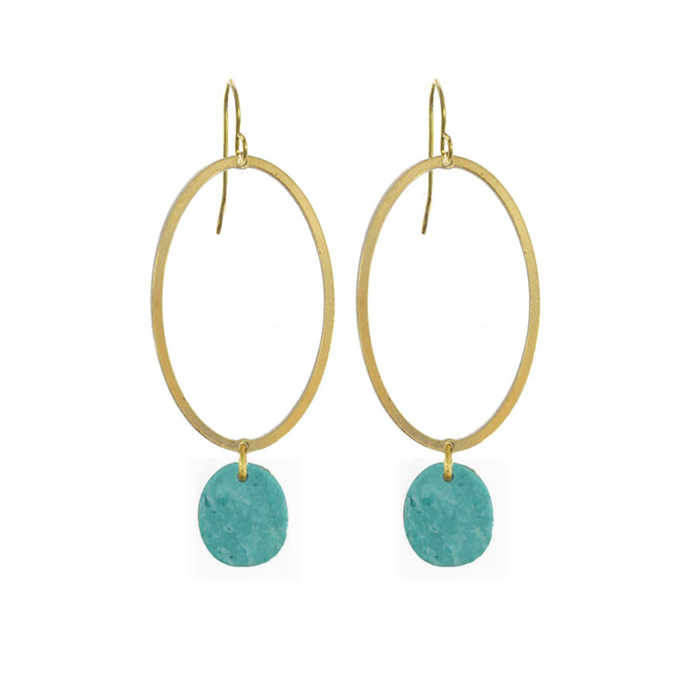 Howlite Slice Brass Oval Earrings