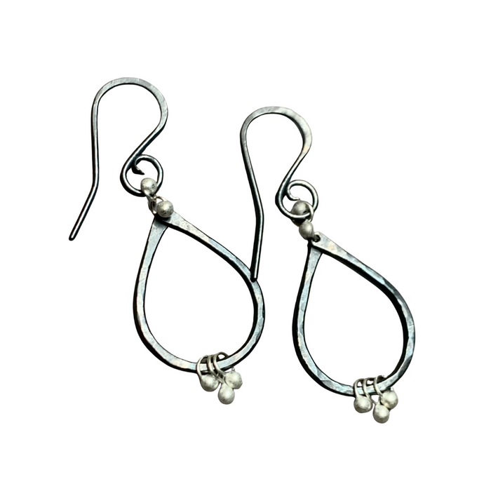 Petal Drop Earrings - Oxidized Black and Silver