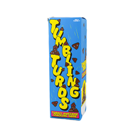 Box of Tumbling Turds stacking game on a white background