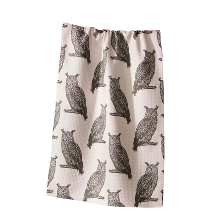 towel with black owl pattern on a white background