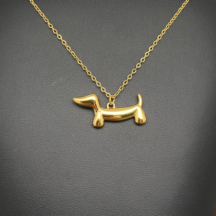 Dachshund Dog Charm 18K Golden S.Steel Necklace - FGS