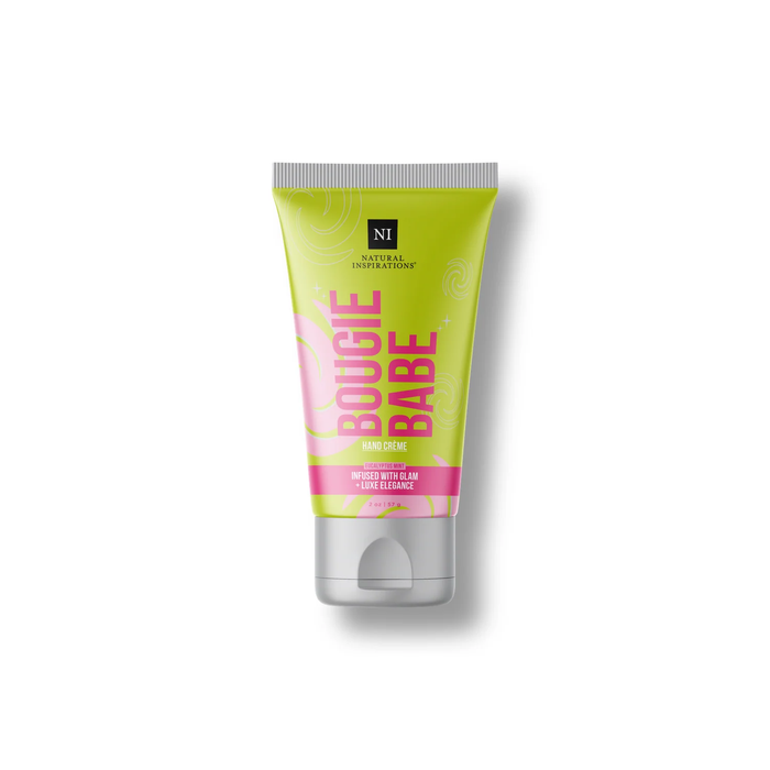 green and pink bougie babe hand creme packaging