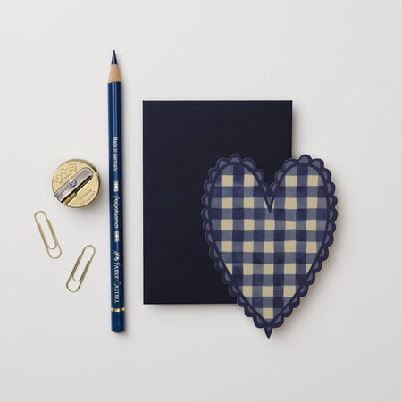 Blue and white checkered heart-shaped card