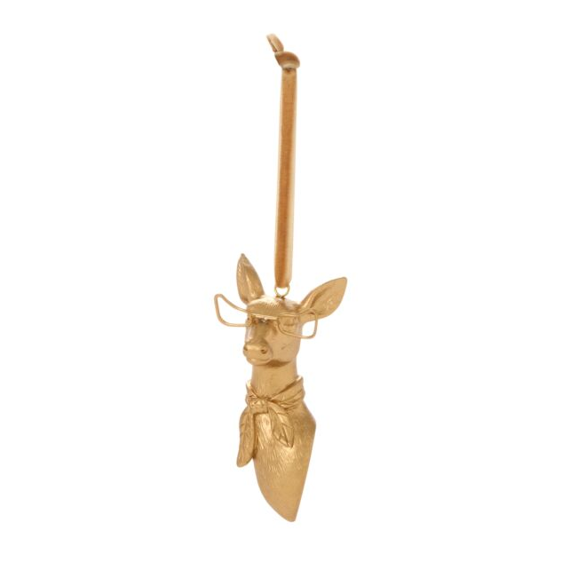 Gold deer head ornament on a white background