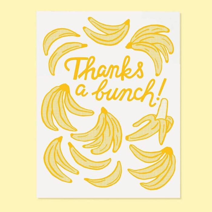 card with yellow bananas and 'Thanks a bunch!' text on a white background