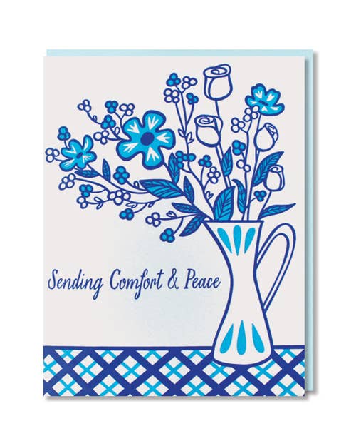 Blue Floral Sympathy Illustrated Florals Card