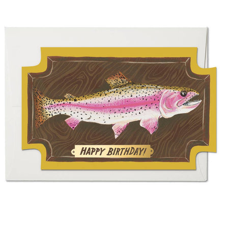 Birthday card with a fish illustration and 'Happy Birthday!' text on a white background