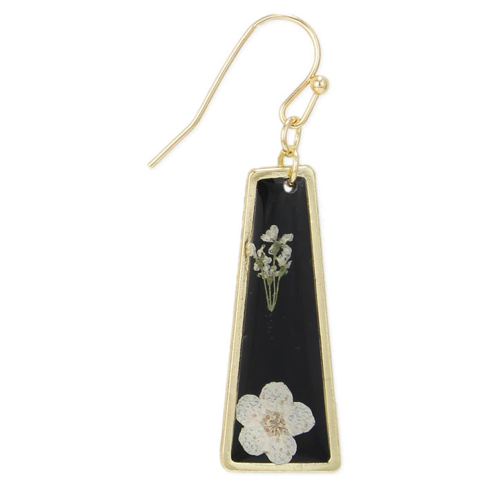 Dried Flower Gold Black Bar Earrings