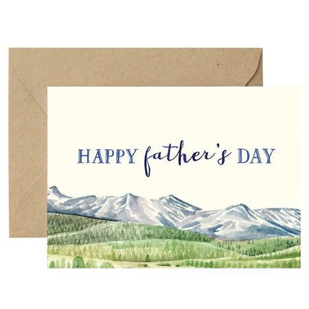 Father's Day card with mountain landscape and 'Happy Father's Day' text