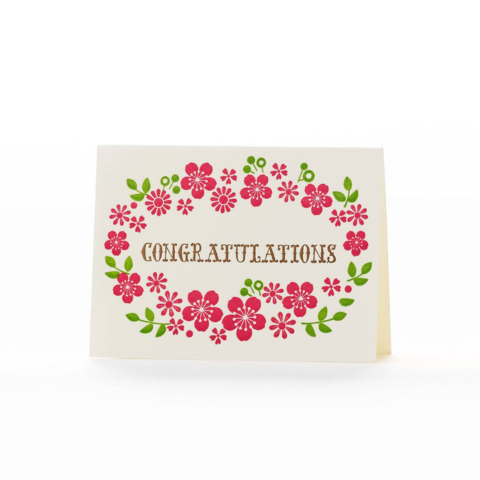 Greeting card with floral design and 'Congratulations' text on a white background