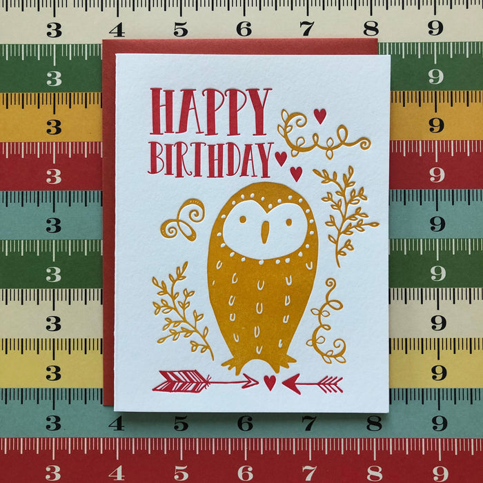 Happy Birthday Owl Letterpress Card