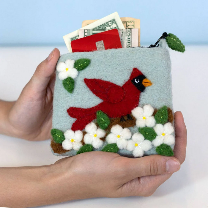 Dogwood Cardinal Wool Coin Purse