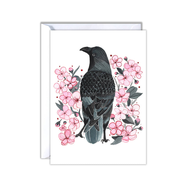 Greeting Card - Crow and Blossoms