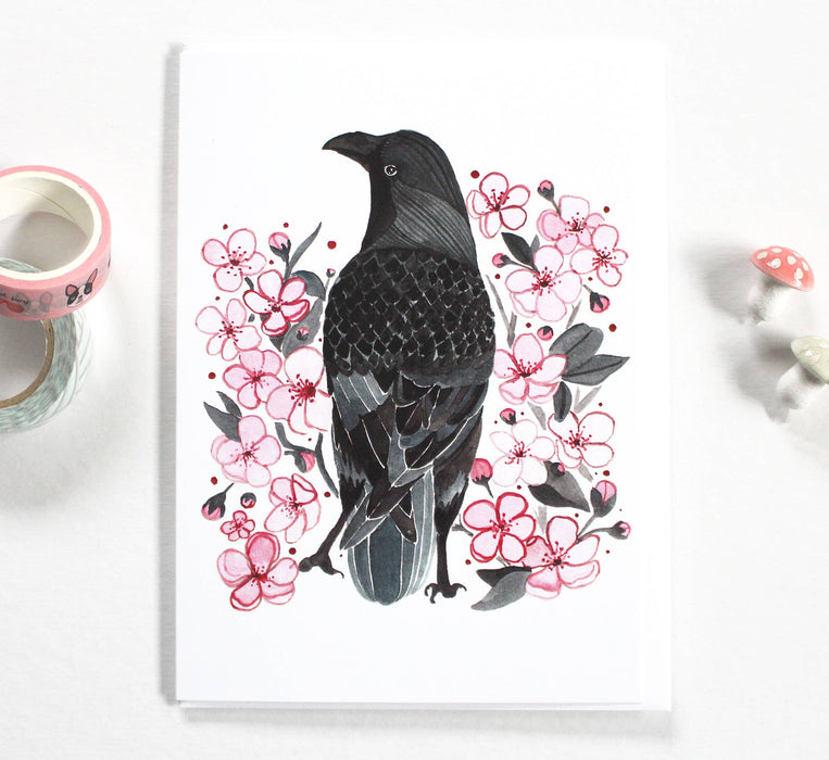 Greeting Card - Crow and Blossoms