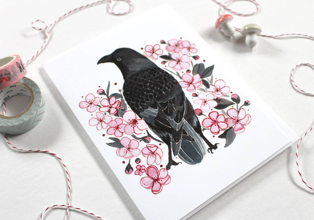 Greeting Card - Crow and Blossoms