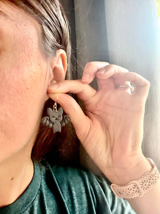 Happy Bat Clay Earrings