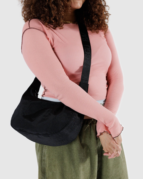Small Nylon Crescent Bag- Black
