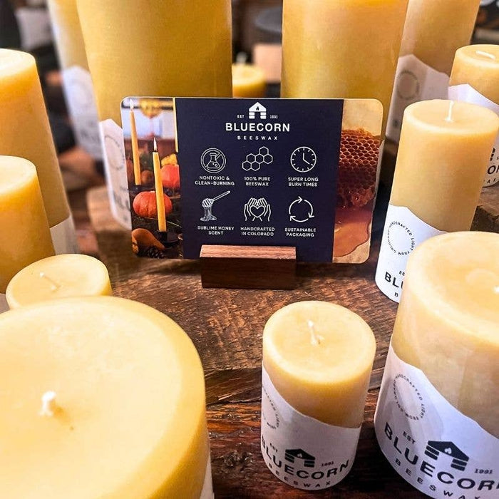 Bluecorn Beeswax Candle Shelf Talkers with Wooden Holders