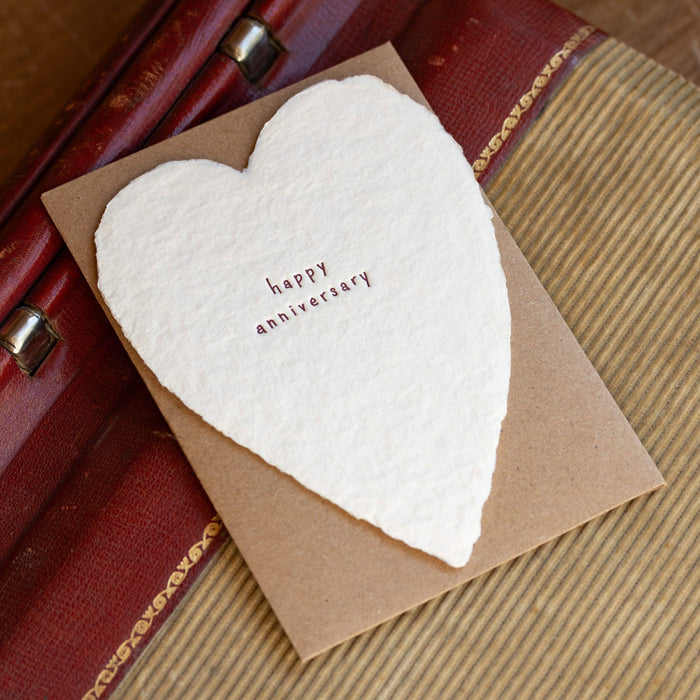 Happy Anniversary Greeted Heart Handmade Paper Letterpress