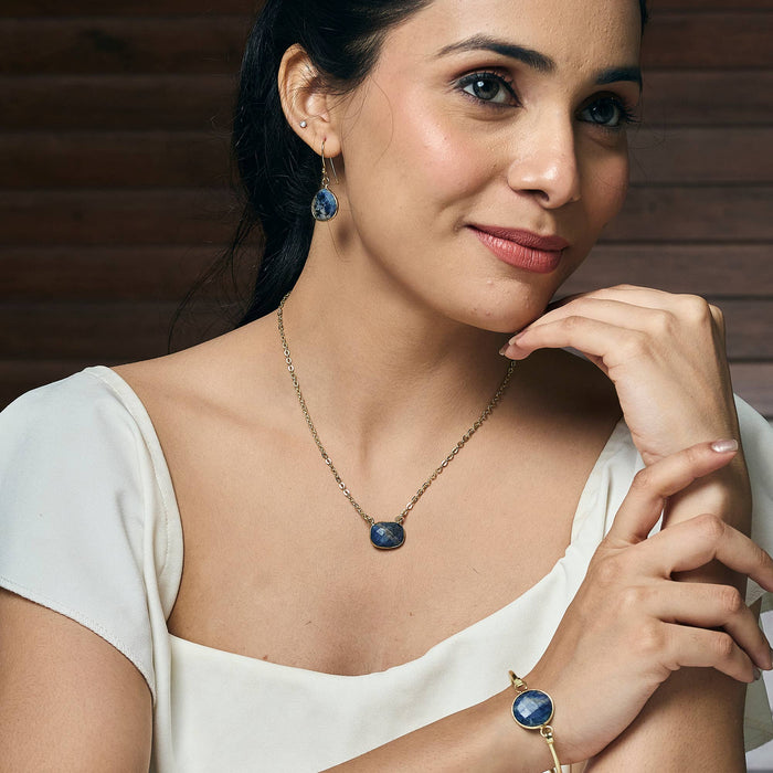 Gold Plated Necklace with Semi-Precious Stone - Sodalite