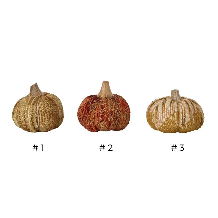 Handmade Chenille Fabric & Mango Wood Pumpkins | 3 Styles