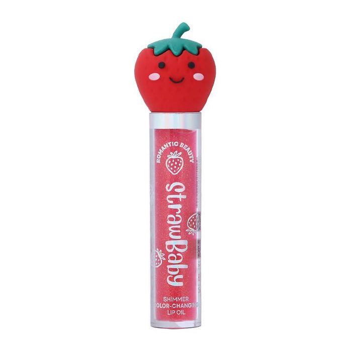 Strawberry-shaped lip balm with a white background