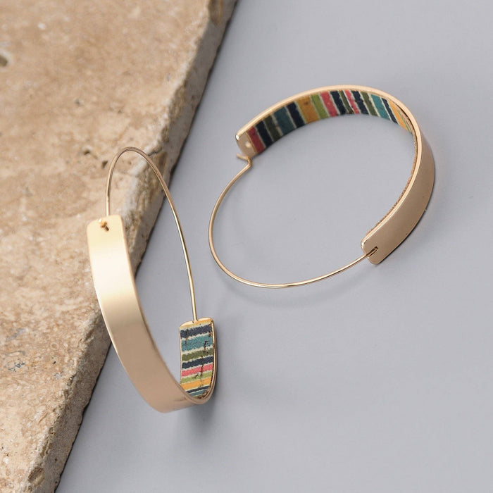 Brass Wire Cork Print Hoop Earrings