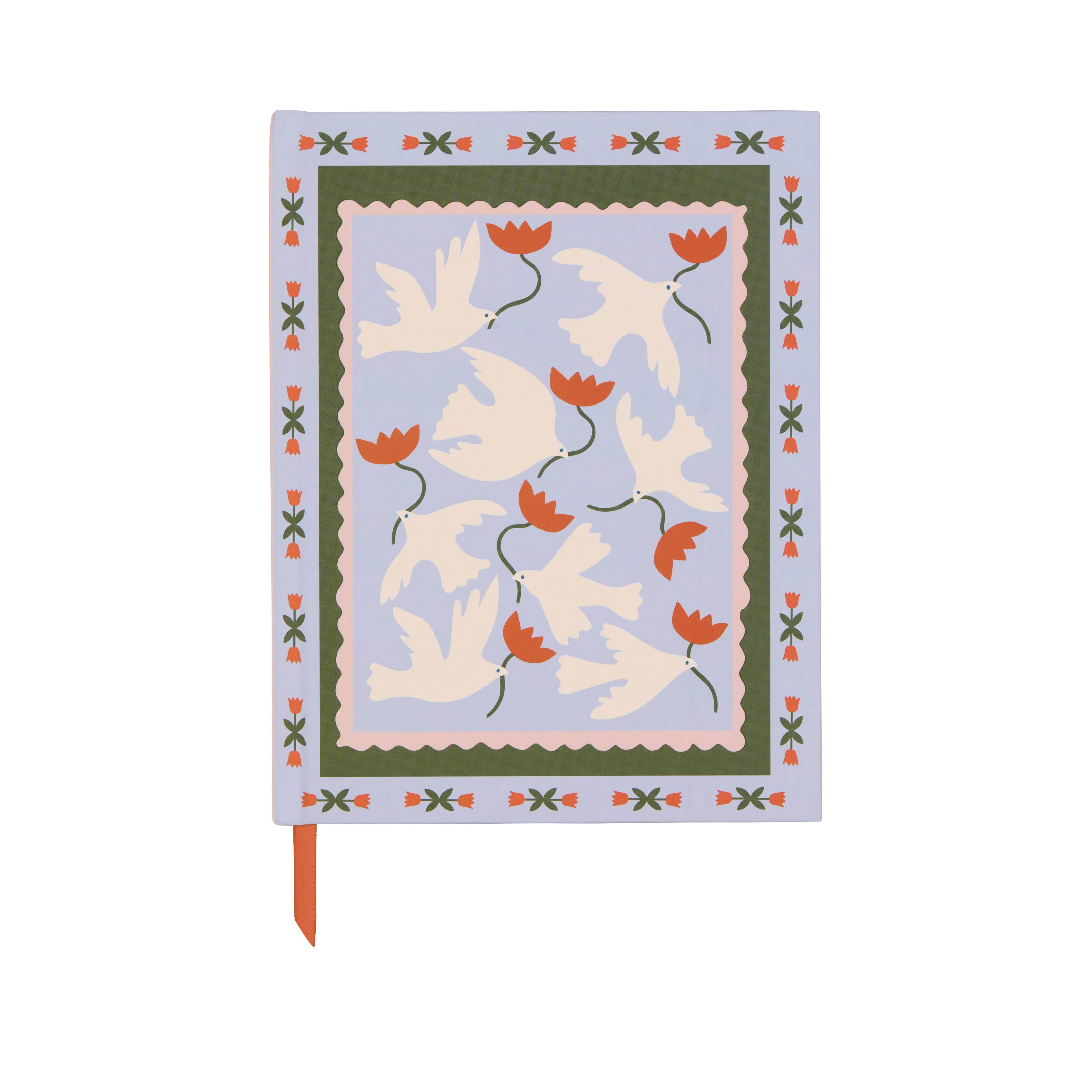 Notebook with bird and flower design on a white background