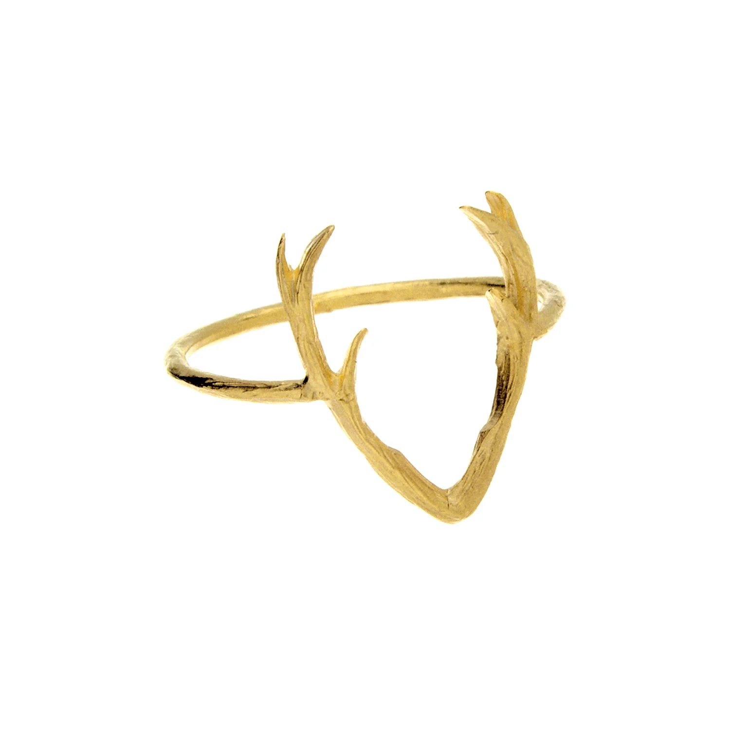 Gold antler-shaped ring on a white background